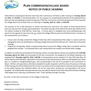 NOTICE OF PUBLIC HEARING-PLAN COMMISSION/VILLAGE BOARD